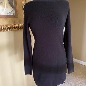 WHBM Black Sweater Mini Dress (or Long Sweater) w/buttons on side Size L